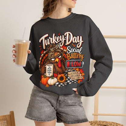 Turkey Day Social Battery: Low Thanksgiving Crewneck Sweatshirt