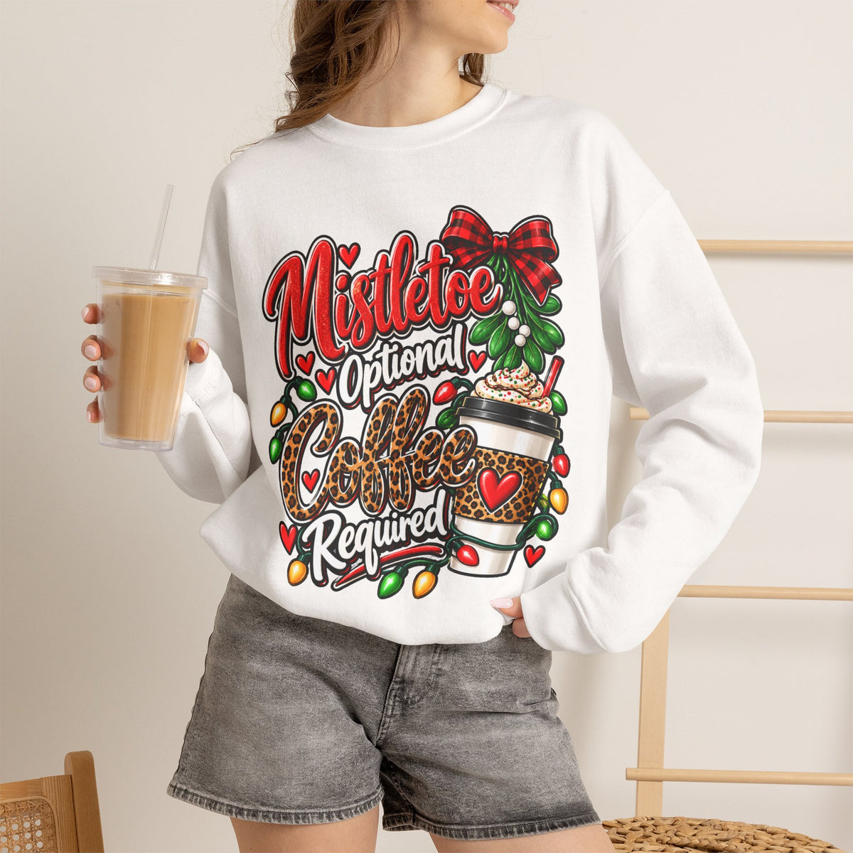 Mistletoe Optional, Coffee Required Christmas Crewneck Sweatshirt