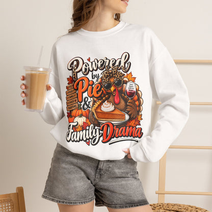 Powered by Pie & Family Drama Thanksgiving Crewneck Sweatshirt