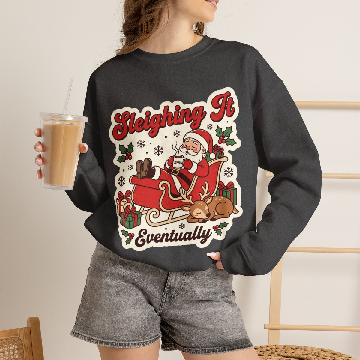 Sleighing It, Eventually Christmas Crewneck Sweatshirt