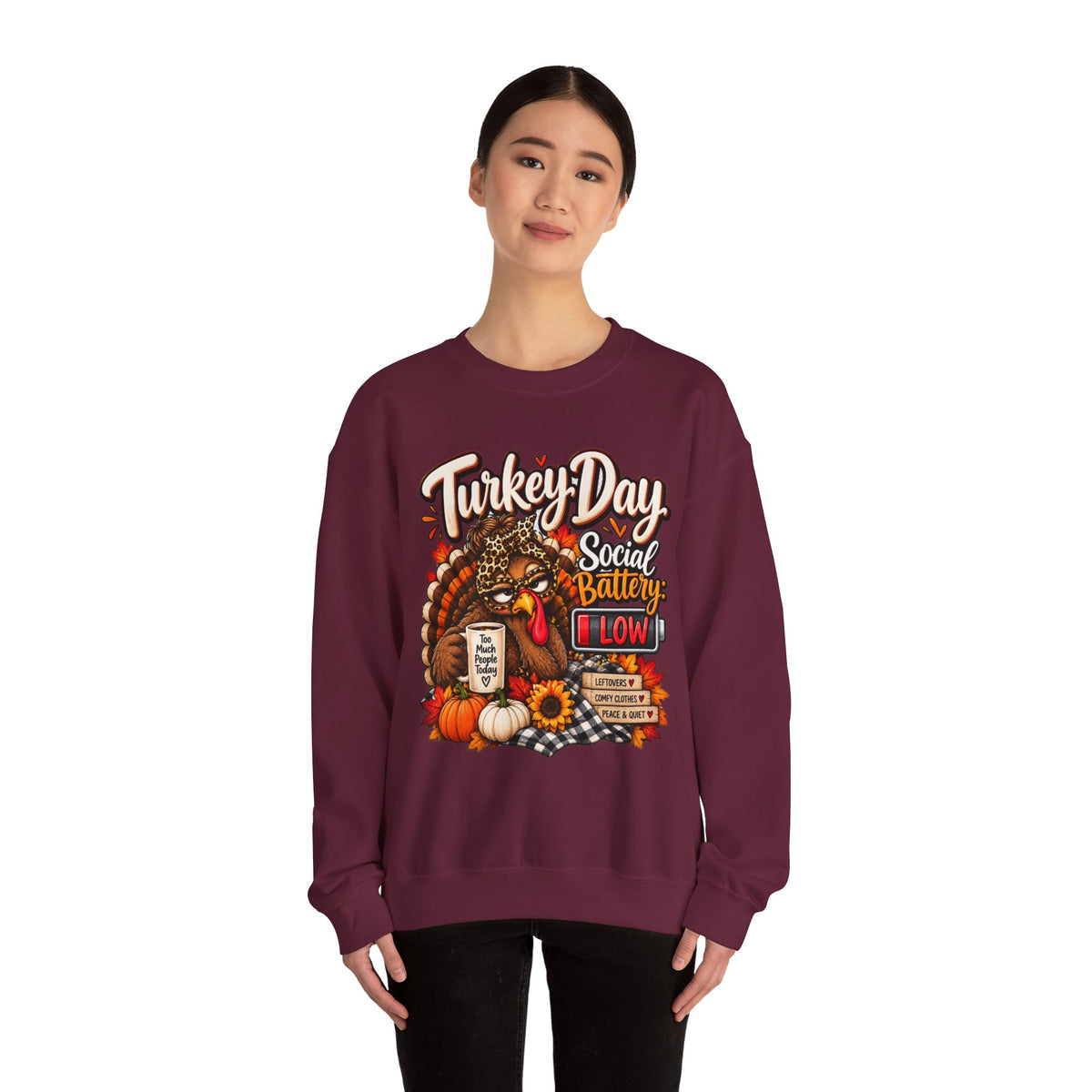 Turkey Day Social Battery: Low Thanksgiving Crewneck Sweatshirt