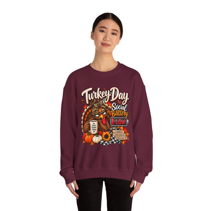 Turkey Day Social Battery: Low Thanksgiving Crewneck Sweatshirt