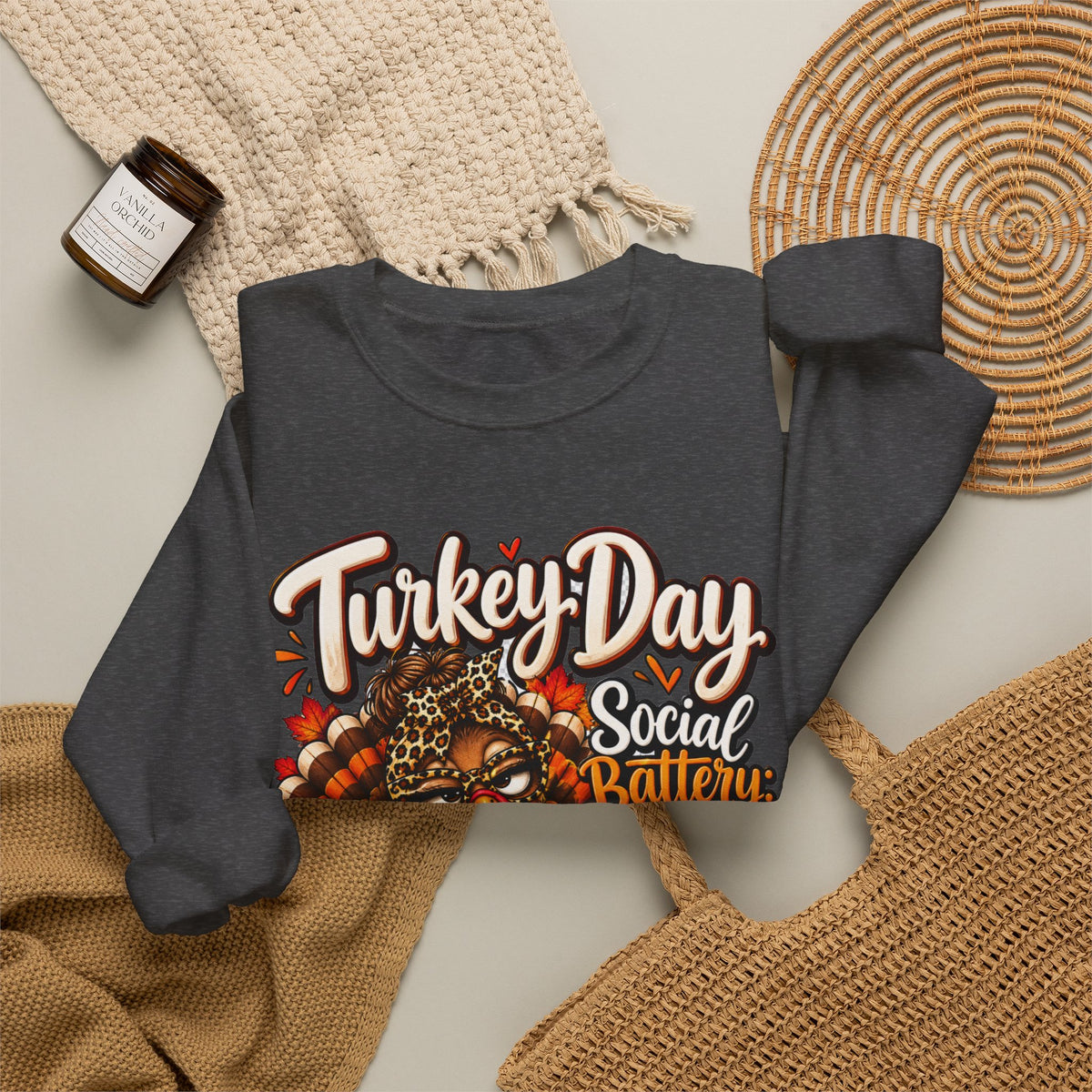 Turkey Day Social Battery: Low Thanksgiving Crewneck Sweatshirt