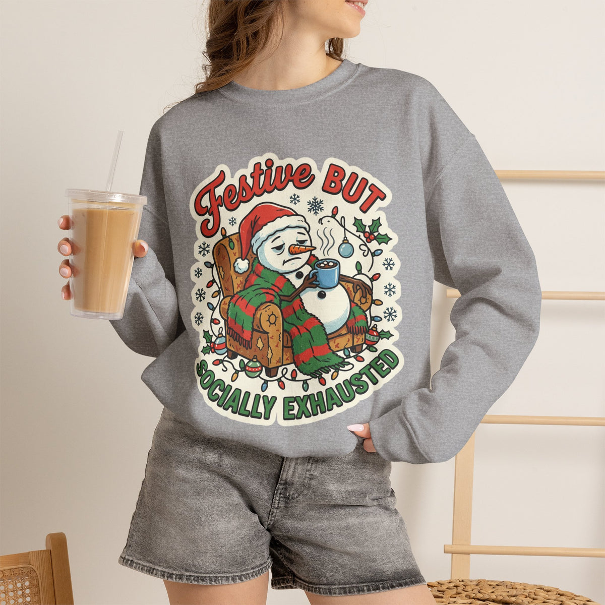 Festive but Socially Exhausted Christmas Crewneck Sweatshirt