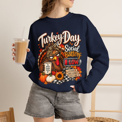 Turkey Day Social Battery: Low Thanksgiving Crewneck Sweatshirt