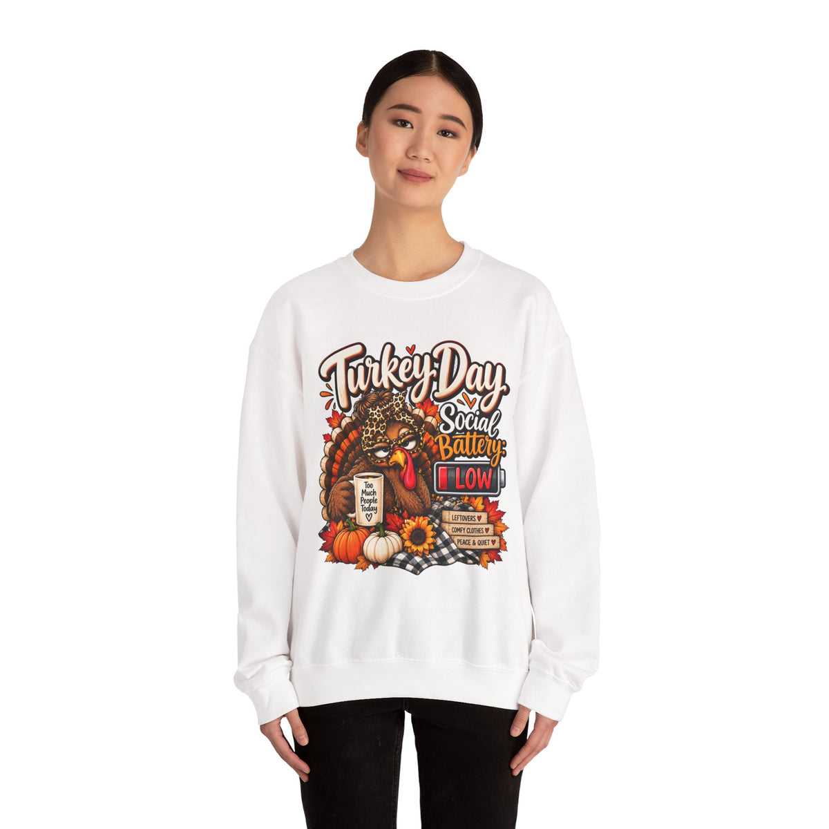 Turkey Day Social Battery: Low Thanksgiving Crewneck Sweatshirt