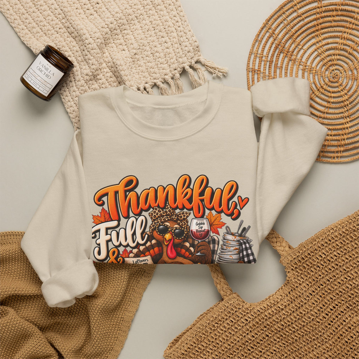 Thankful, Full & Avoiding Dishes Thanksgiving Crewneck Sweatshirt