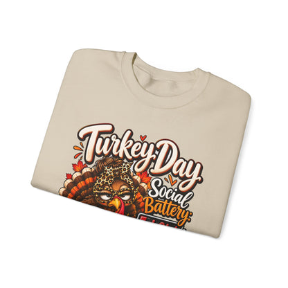 Turkey Day Social Battery: Low Thanksgiving Crewneck Sweatshirt