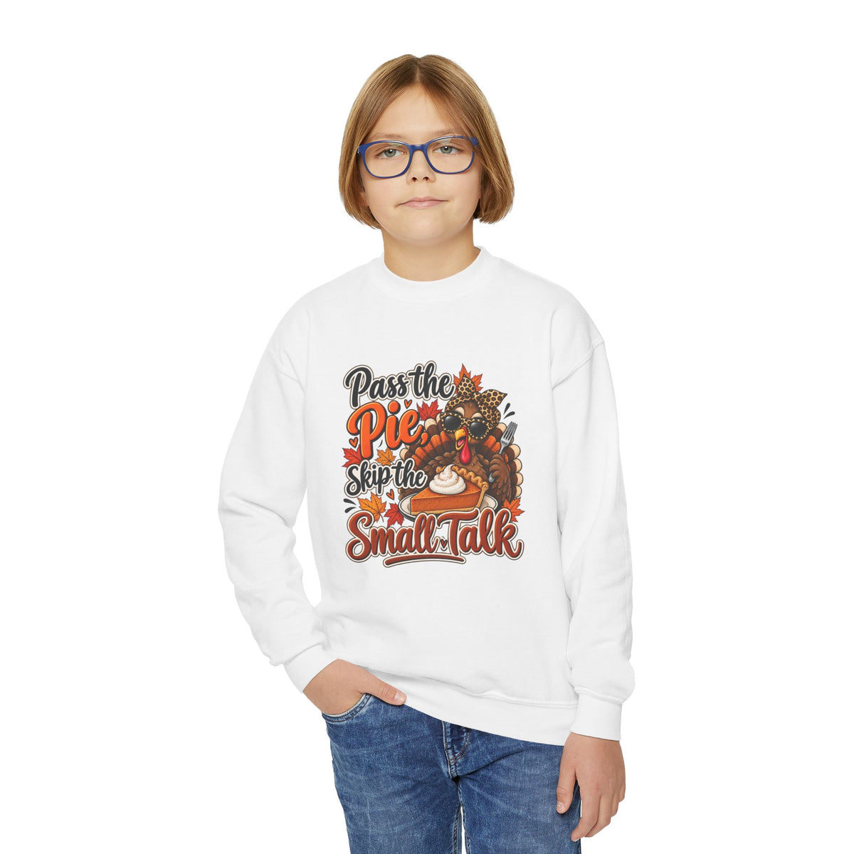 Pass the Pie, Skip the Small Talk Kids Thanksgiving Sweatshirt