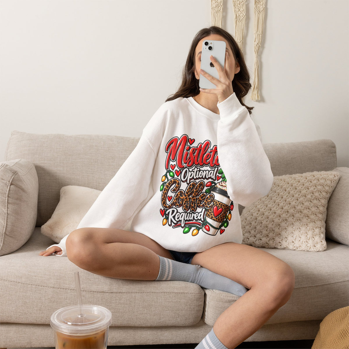 Mistletoe Optional, Coffee Required Christmas Crewneck Sweatshirt