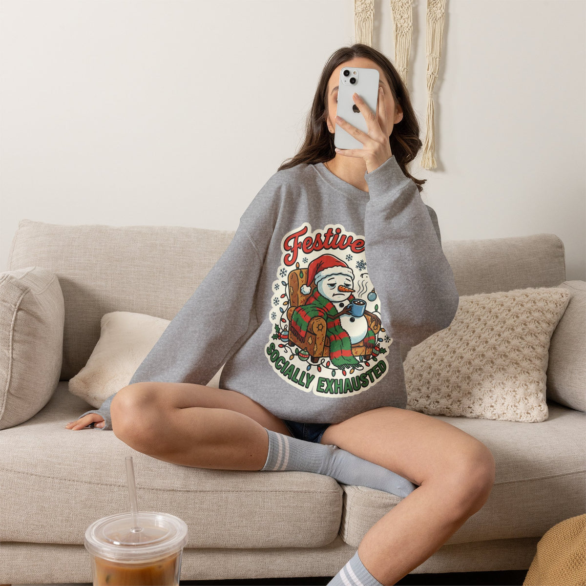 Festive but Socially Exhausted Christmas Crewneck Sweatshirt
