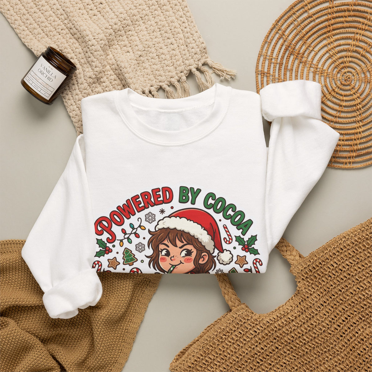 Powered by Cocoa & Questionable Decisions Christmas Crewneck Sweatshirt