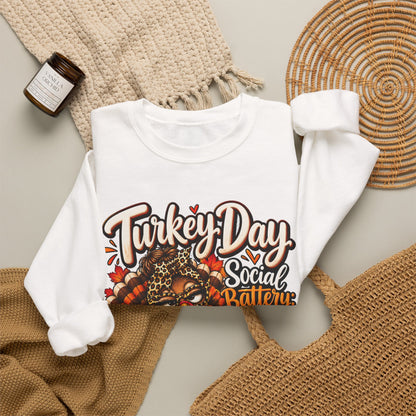Turkey Day Social Battery: Low Thanksgiving Crewneck Sweatshirt