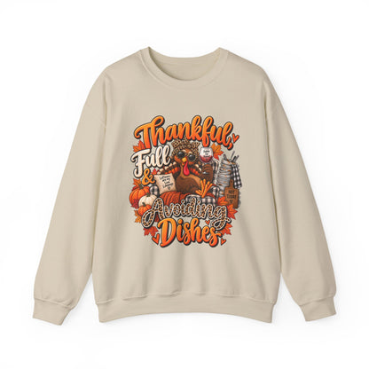 Thankful, Full & Avoiding Dishes Thanksgiving Crewneck Sweatshirt