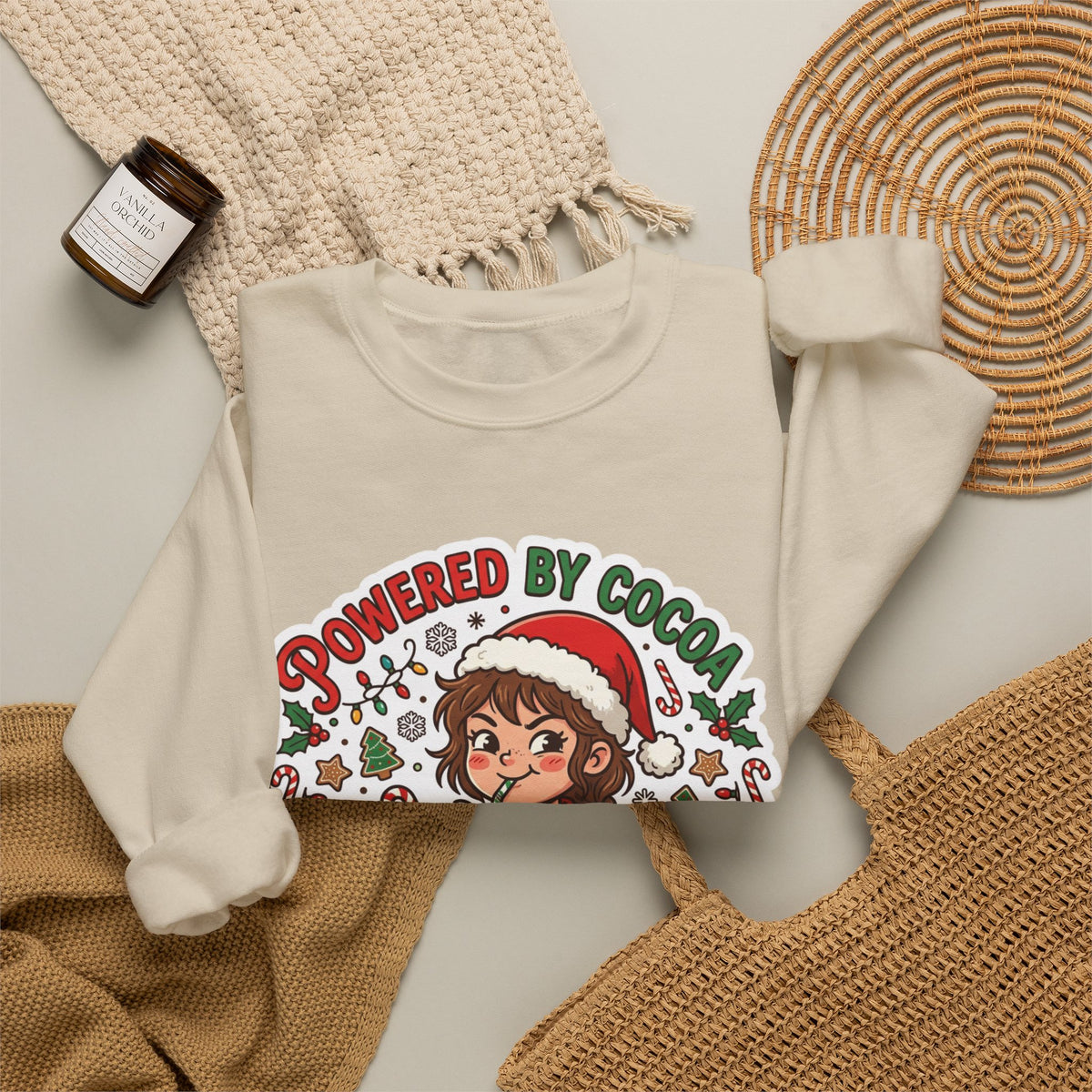 Powered by Cocoa & Questionable Decisions Christmas Crewneck Sweatshirt