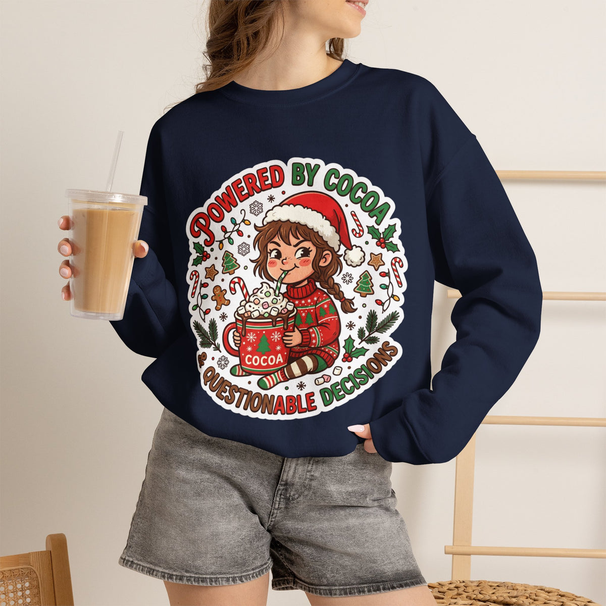 Powered by Cocoa & Questionable Decisions Christmas Crewneck Sweatshirt
