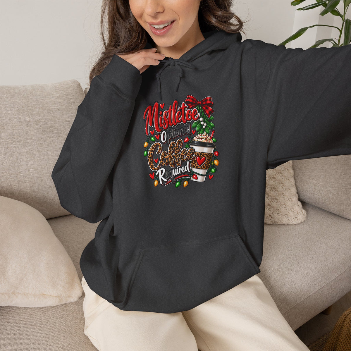 Mistletoe Optional, Coffee Required Christmas Hoodie