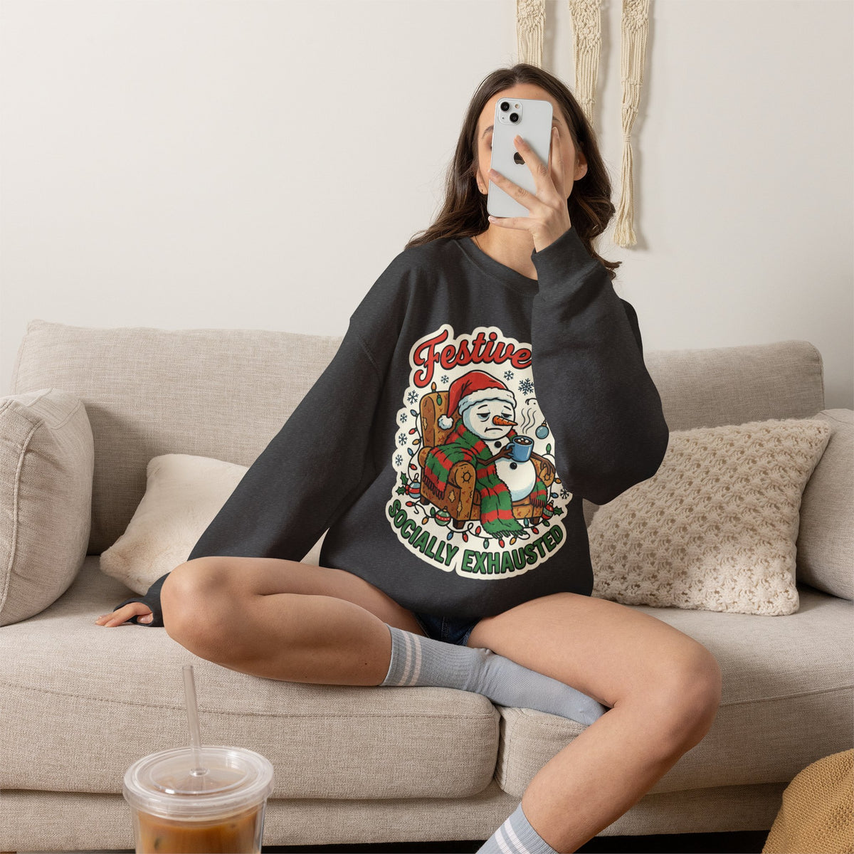 Festive but Socially Exhausted Christmas Crewneck Sweatshirt