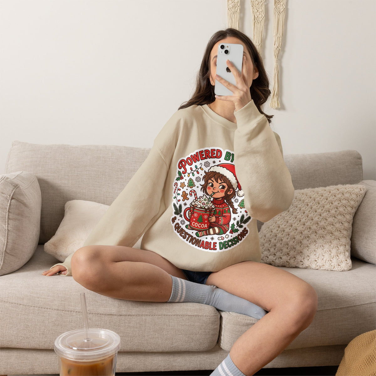 Powered by Cocoa & Questionable Decisions Christmas Crewneck Sweatshirt