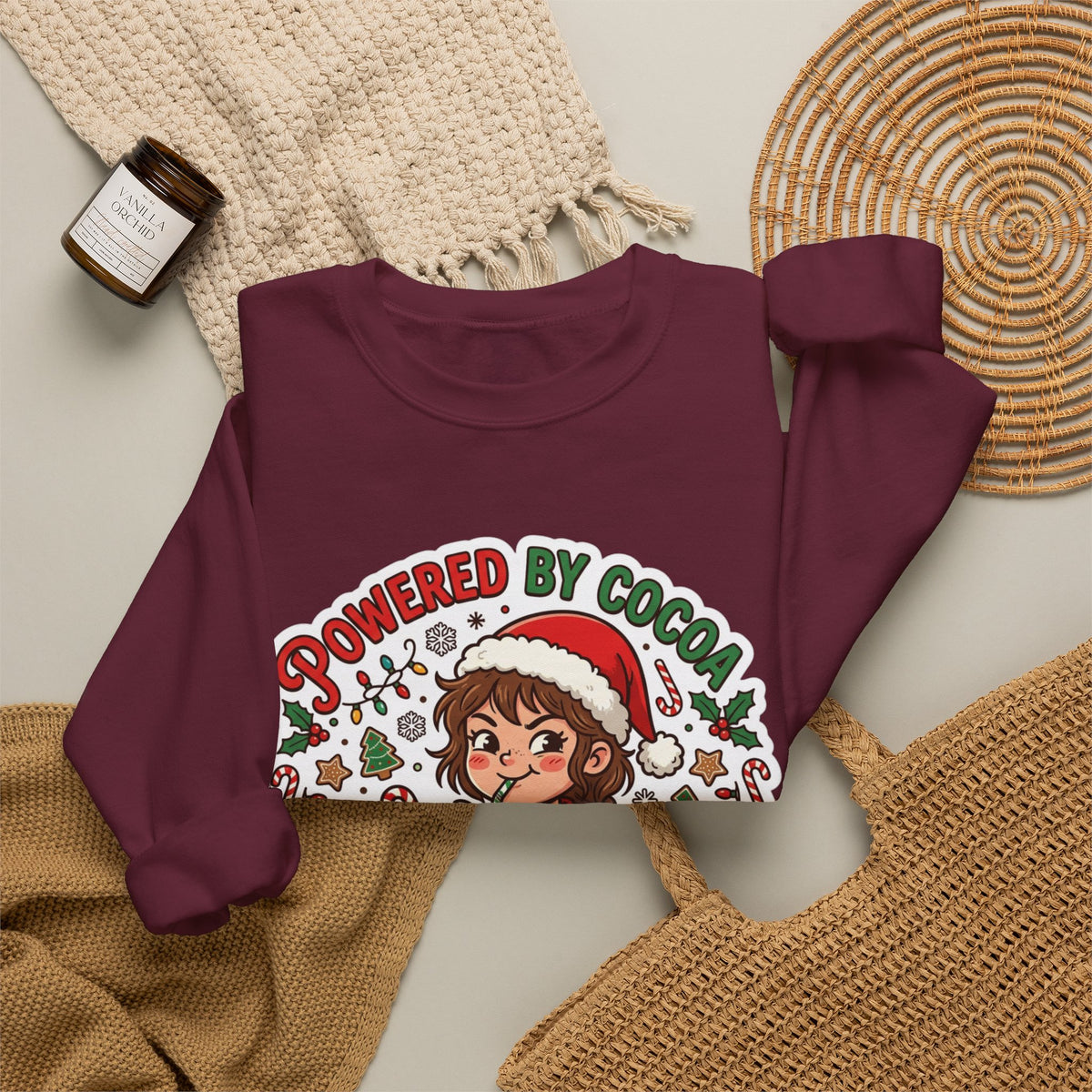 Powered by Cocoa & Questionable Decisions Christmas Crewneck Sweatshirt