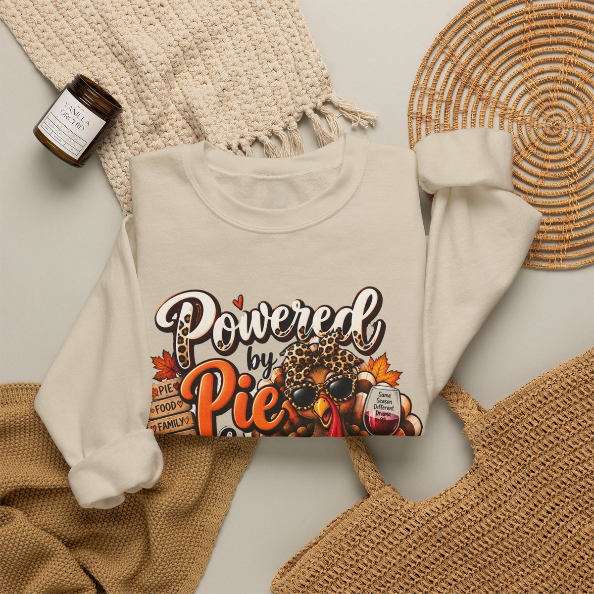 Powered by Pie & Family Drama Thanksgiving Crewneck Sweatshirt
