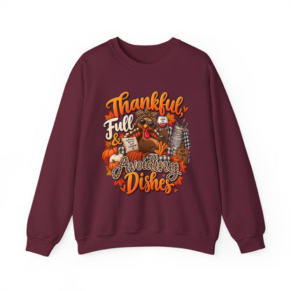 Thankful, Full & Avoiding Dishes Thanksgiving Crewneck Sweatshirt