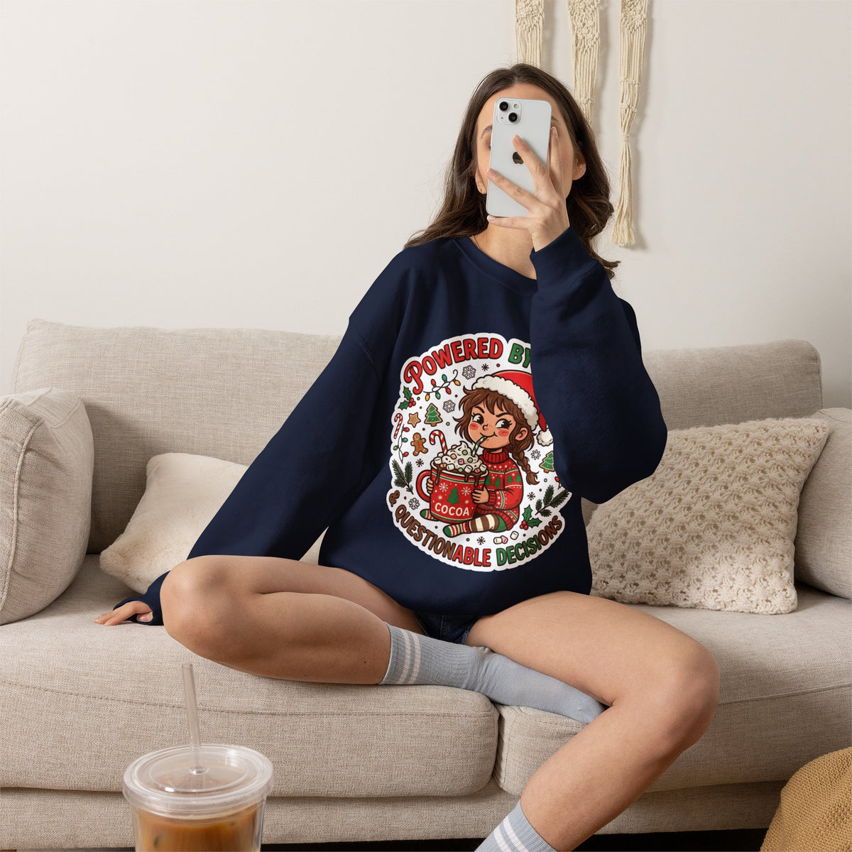 Powered by Cocoa & Questionable Decisions Christmas Crewneck Sweatshirt