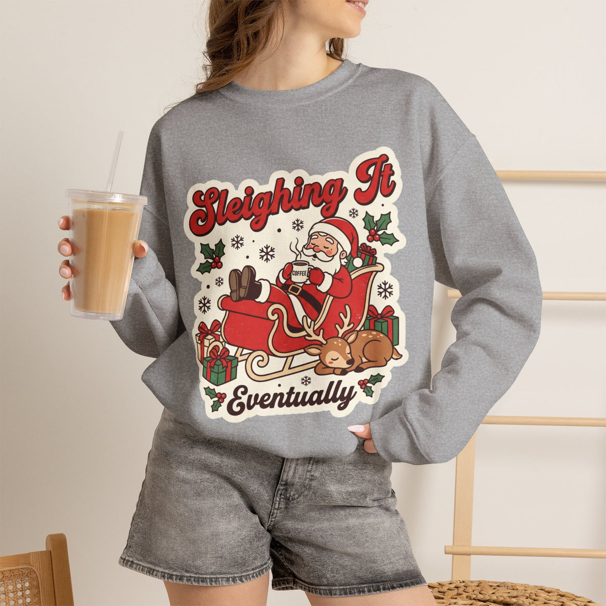 Sleighing It, Eventually Christmas Crewneck Sweatshirt