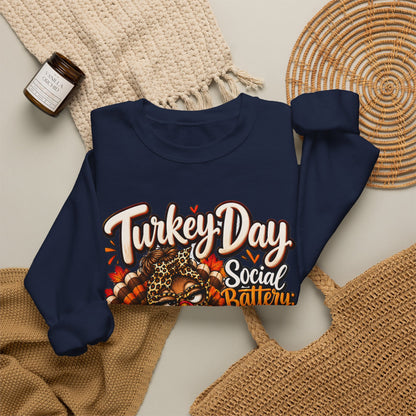 Turkey Day Social Battery: Low Thanksgiving Crewneck Sweatshirt