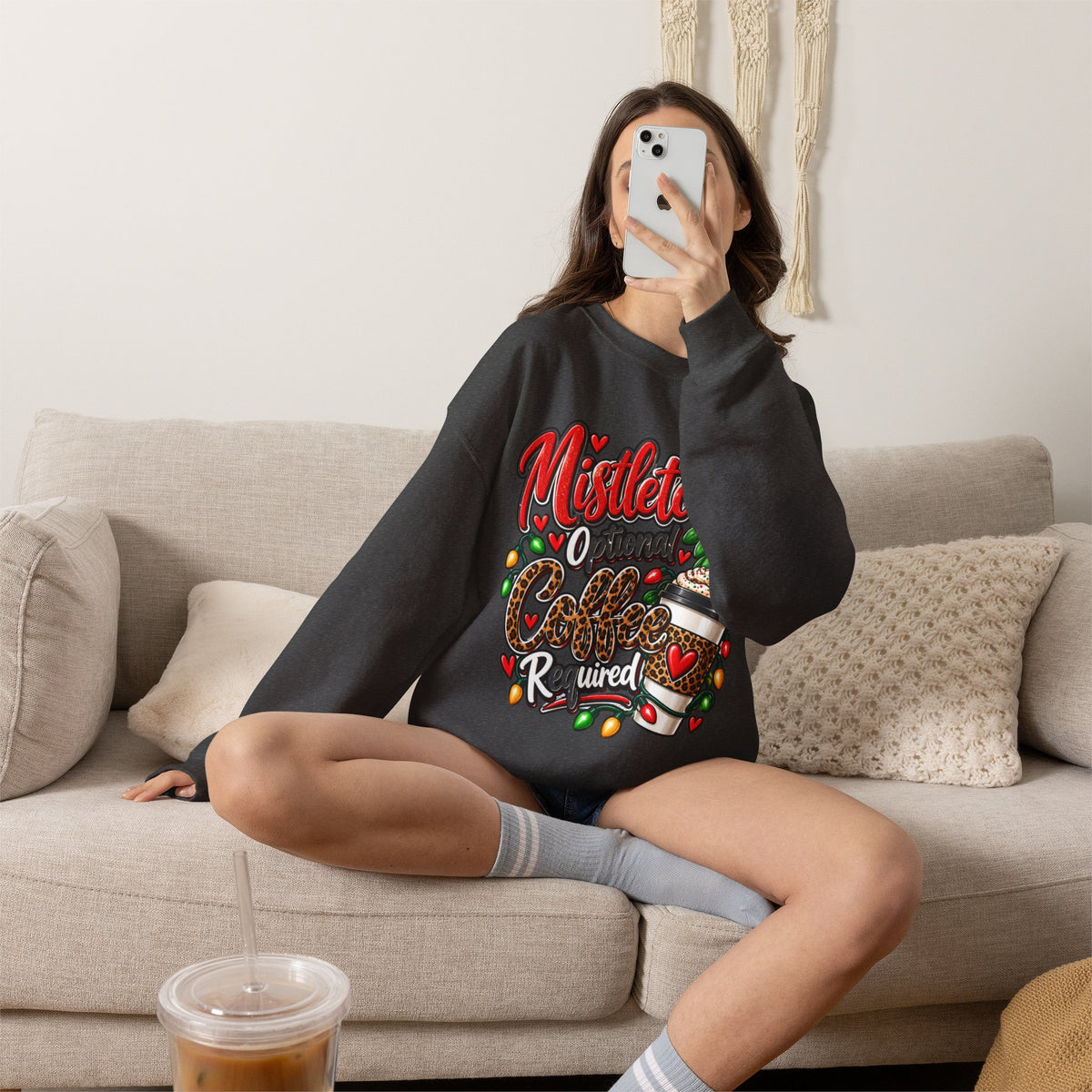 Mistletoe Optional, Coffee Required Christmas Crewneck Sweatshirt
