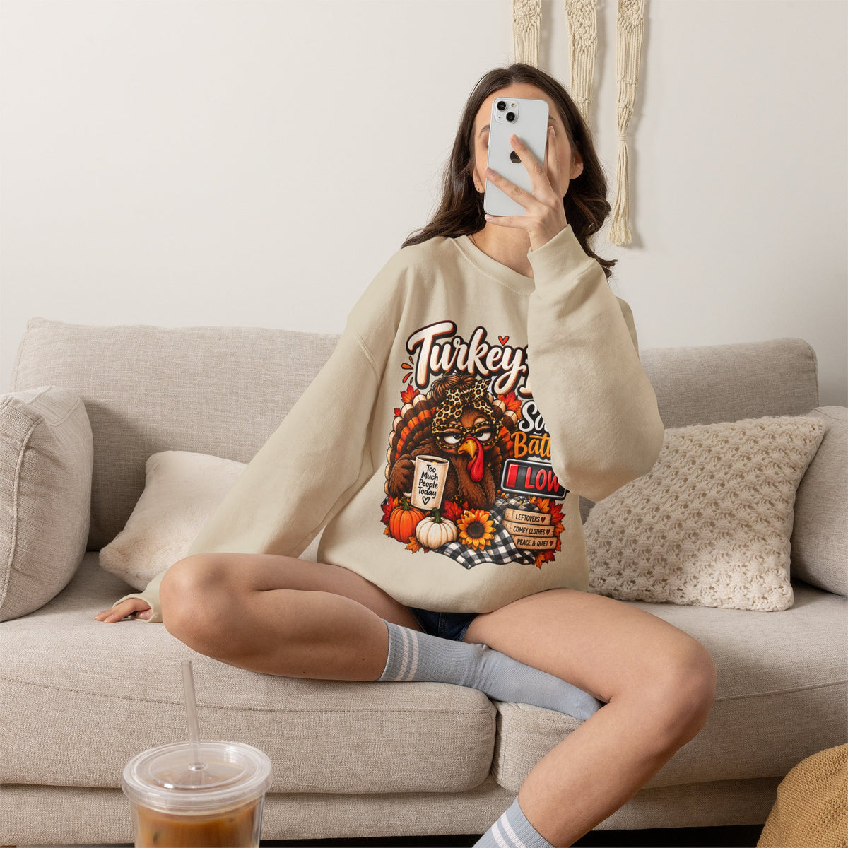 Turkey Day Social Battery: Low Thanksgiving Crewneck Sweatshirt