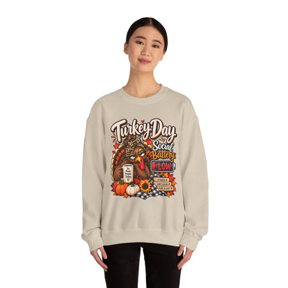 Turkey Day Social Battery: Low Thanksgiving Crewneck Sweatshirt