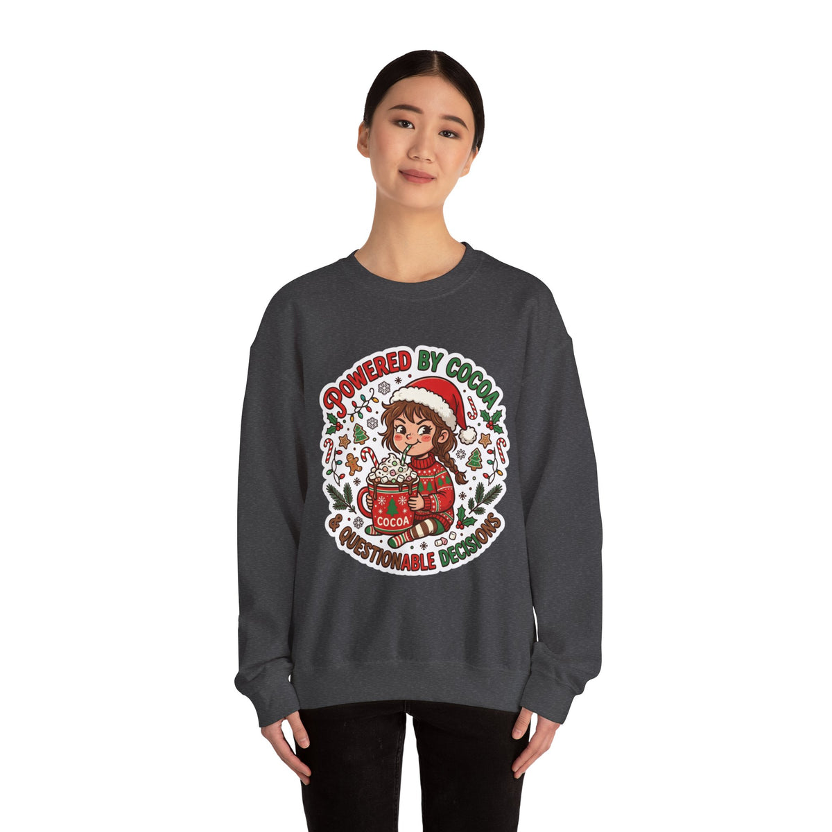 Powered by Cocoa & Questionable Decisions Christmas Crewneck Sweatshirt