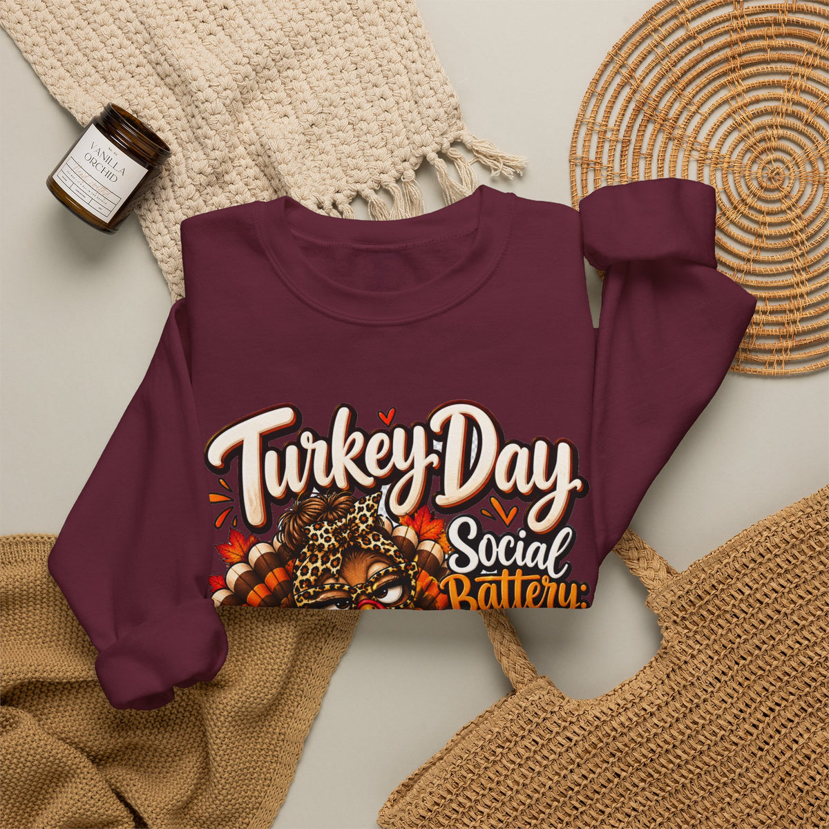 Turkey Day Social Battery: Low Thanksgiving Crewneck Sweatshirt