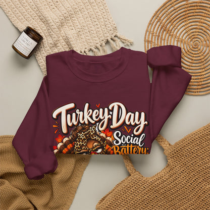 Turkey Day Social Battery: Low Thanksgiving Crewneck Sweatshirt