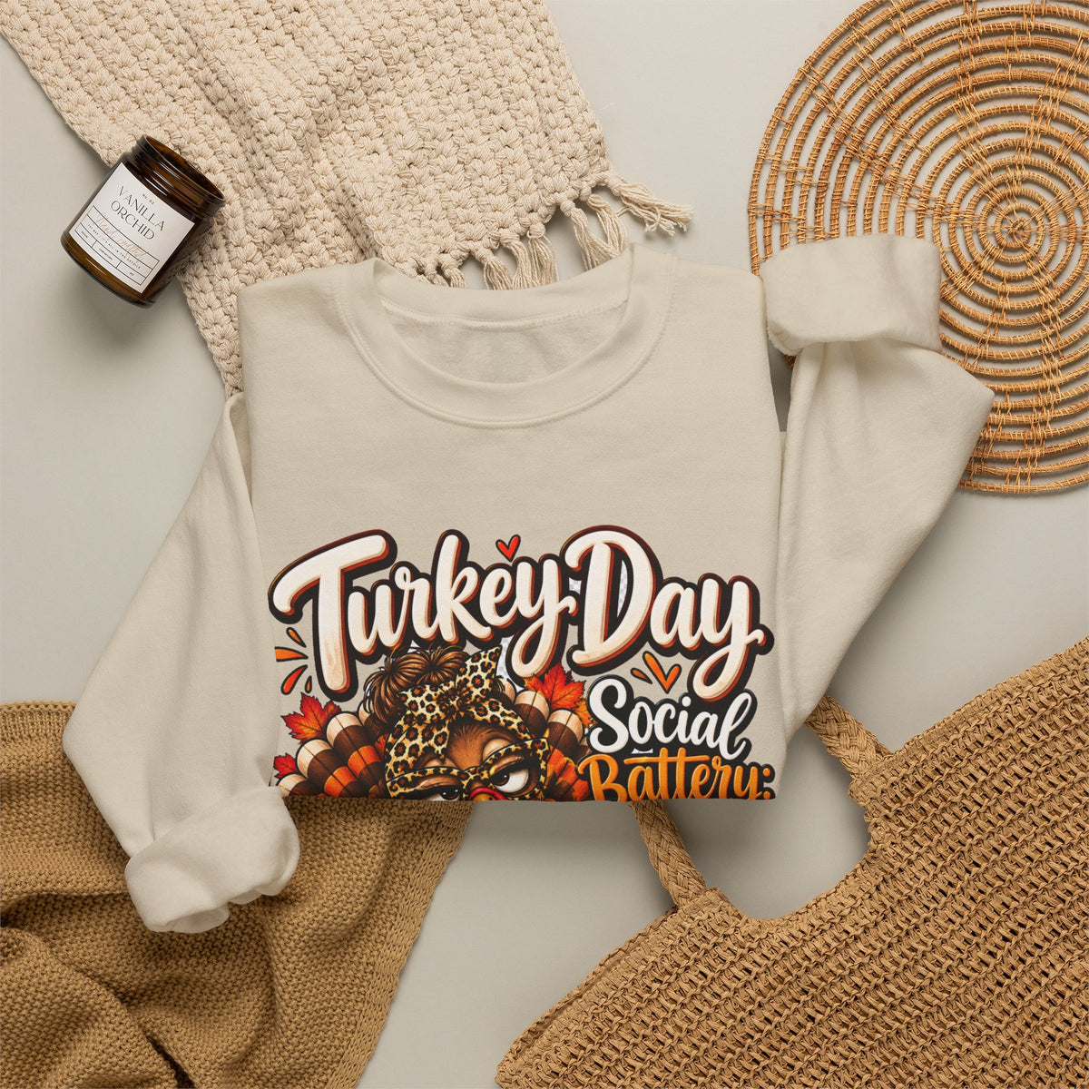 Turkey Day Social Battery: Low Thanksgiving Crewneck Sweatshirt
