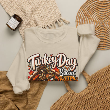 Turkey Day Social Battery: Low Thanksgiving Crewneck Sweatshirt
