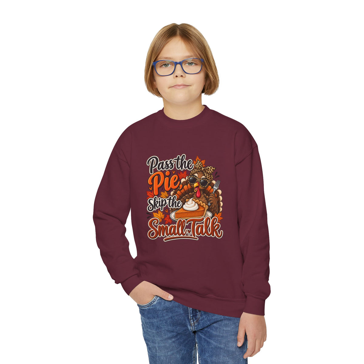 Pass the Pie, Skip the Small Talk Kids Thanksgiving Sweatshirt
