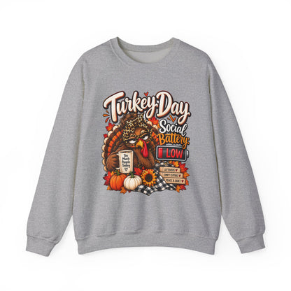 Turkey Day Social Battery: Low Thanksgiving Crewneck Sweatshirt