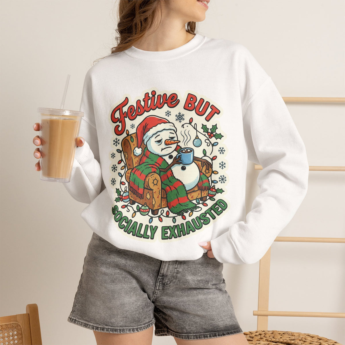 Festive but Socially Exhausted Christmas Crewneck Sweatshirt