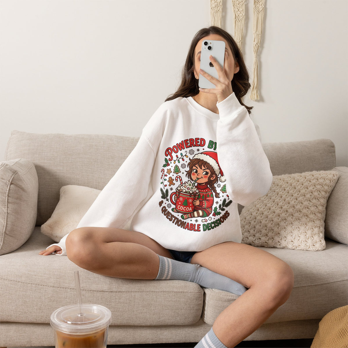 Powered by Cocoa & Questionable Decisions Christmas Crewneck Sweatshirt