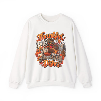 Thankful, Full & Avoiding Dishes Thanksgiving Crewneck Sweatshirt