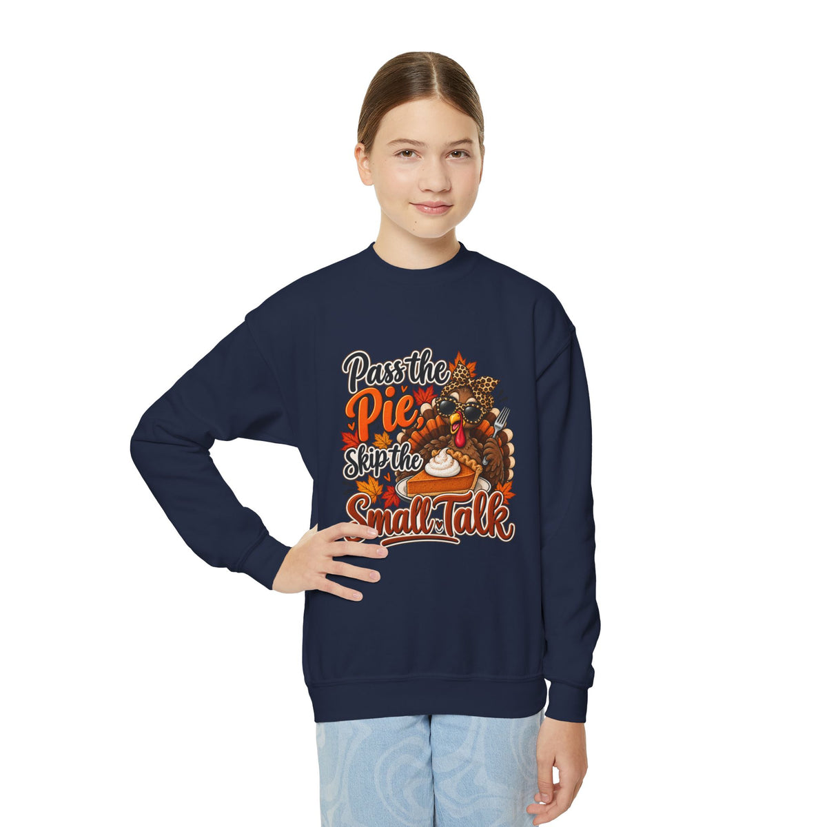 Pass the Pie, Skip the Small Talk Kids Thanksgiving Sweatshirt