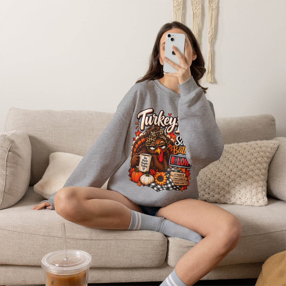 Turkey Day Social Battery: Low Thanksgiving Crewneck Sweatshirt
