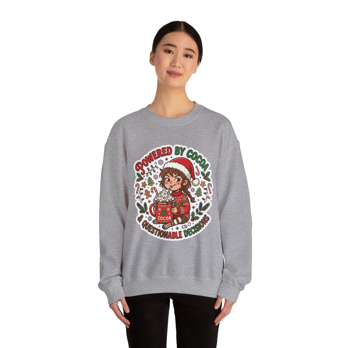 Powered by Cocoa & Questionable Decisions Christmas Crewneck Sweatshirt