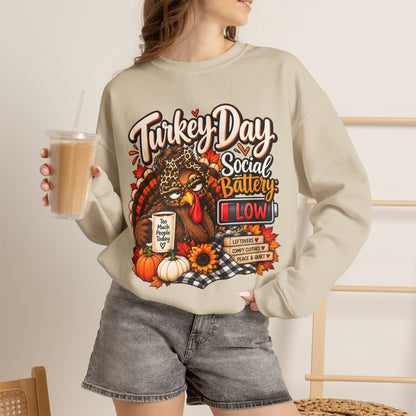 Turkey Day Social Battery: Low Thanksgiving Crewneck Sweatshirt