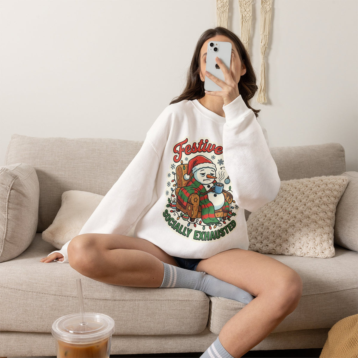 Festive but Socially Exhausted Christmas Crewneck Sweatshirt