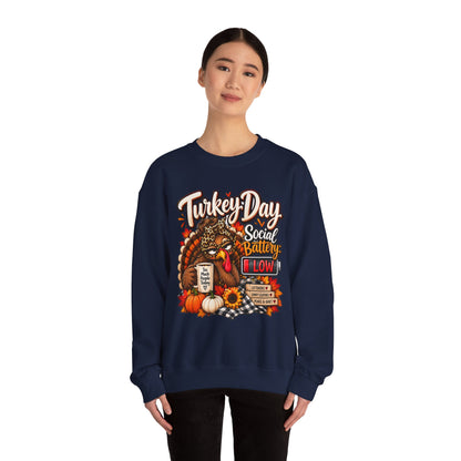Turkey Day Social Battery: Low Thanksgiving Crewneck Sweatshirt