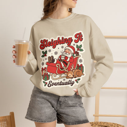 Sleighing It, Eventually Christmas Crewneck Sweatshirt