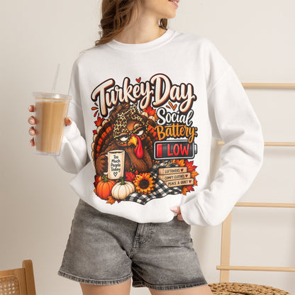 Turkey Day Social Battery: Low Thanksgiving Crewneck Sweatshirt
